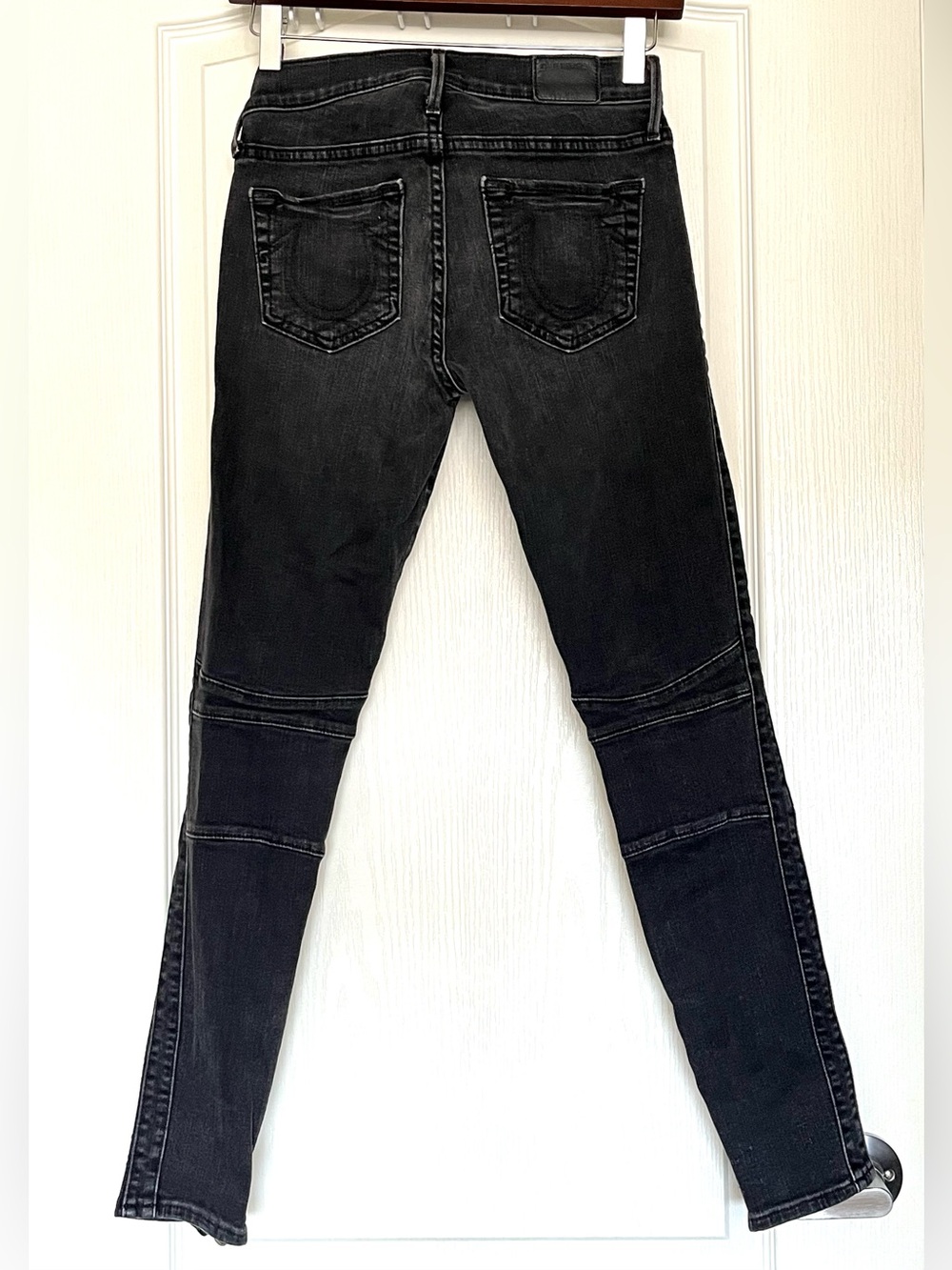 True Religion Halle Mid Rise Super Skinny Black Moto Biker Jeans 26 Baddie Y2K - Picture 4 of 16